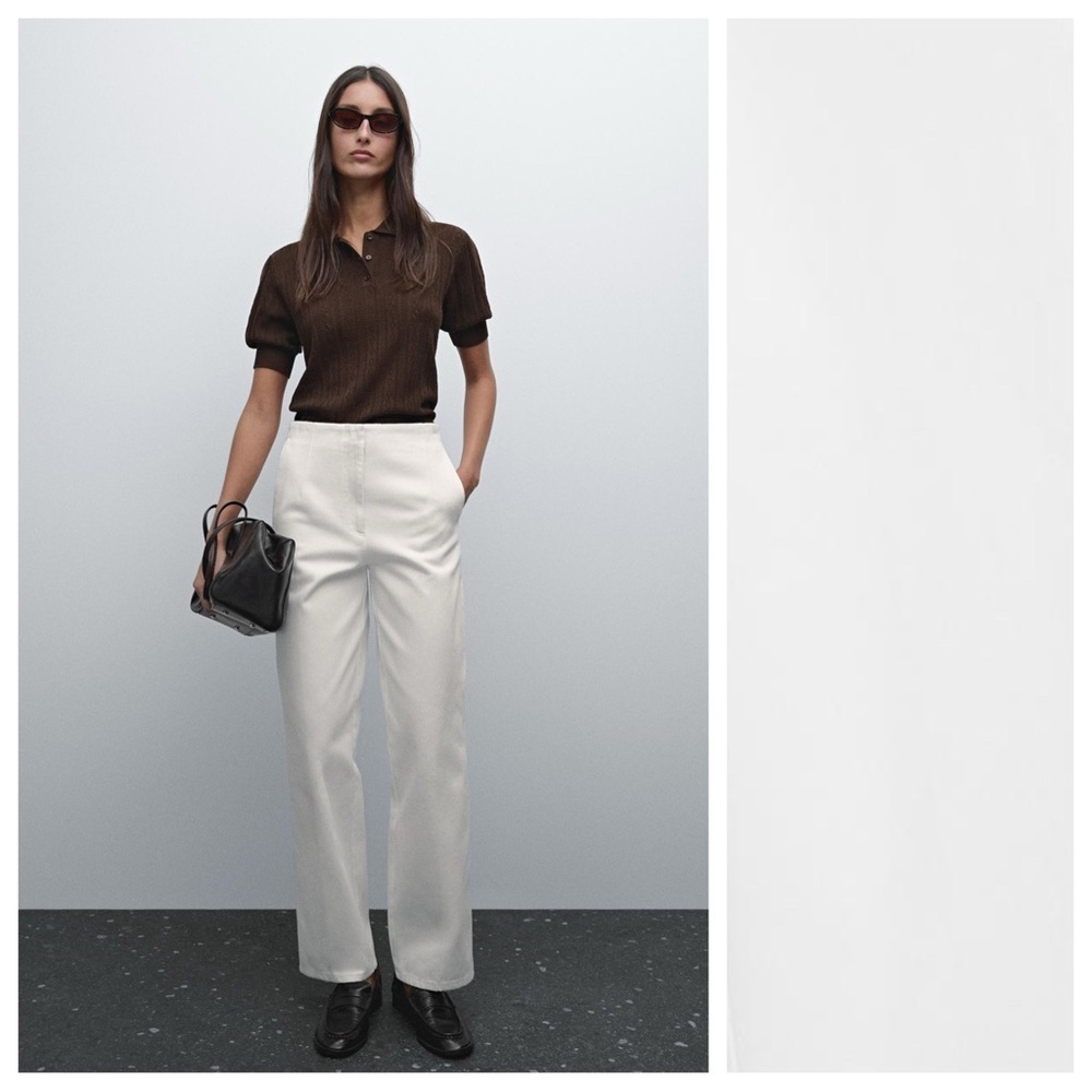 NWT. Massimo Dutti White 100% Cotton Wide-Leg Trousers. Size 2, 4.